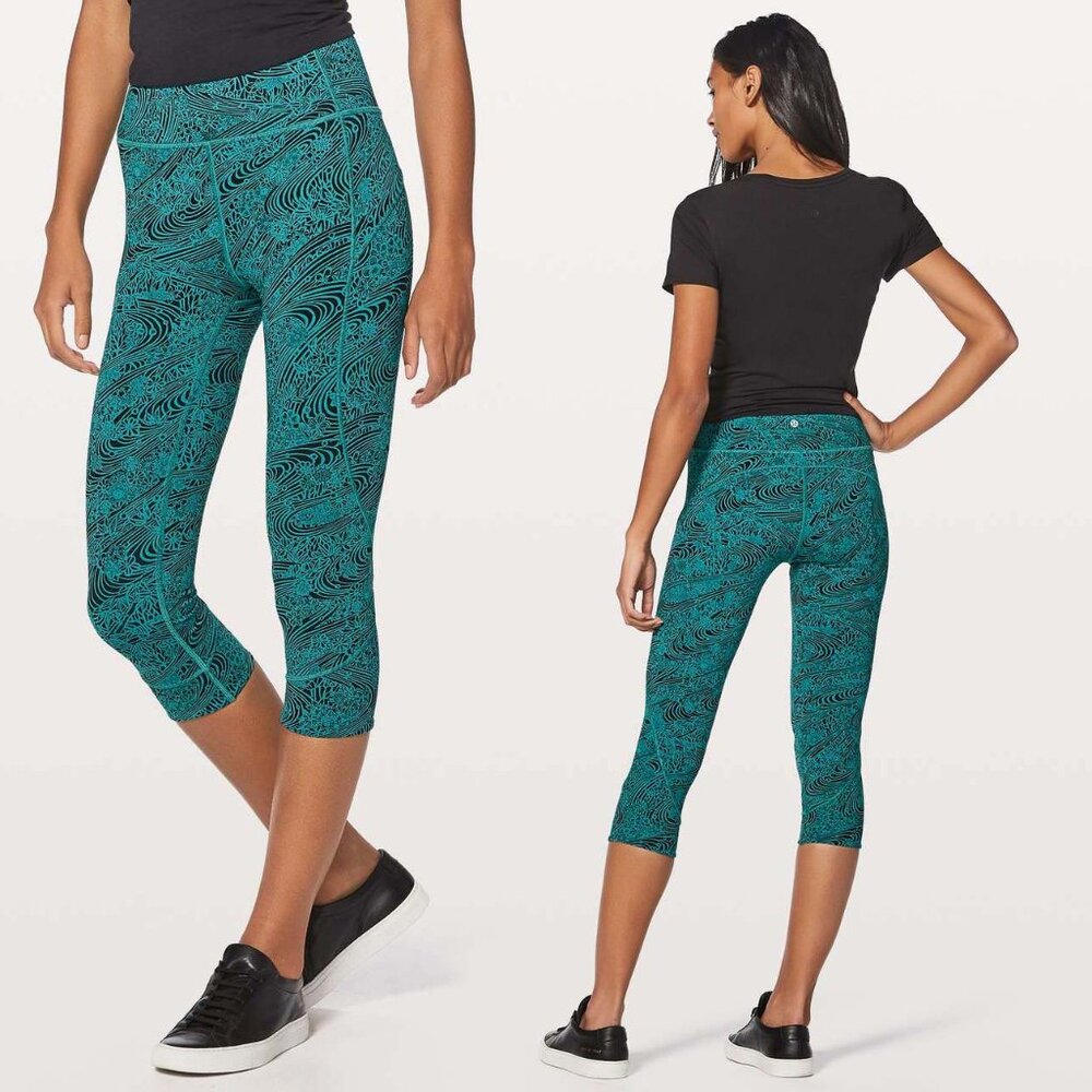 Lululemon In Movement Crop Everlux 19" sz 4 Kitakami Viridian Green Black